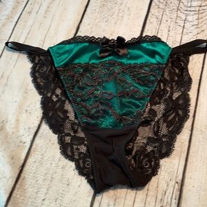 Victoria Secret green satin/ blk lace panties